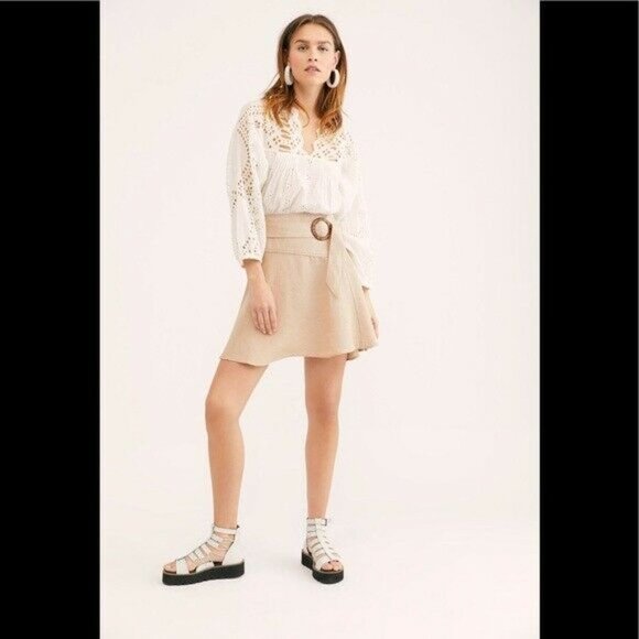 Free People Higher Ground Mini Skirt Beige Size 2 - Picture 5 of 6